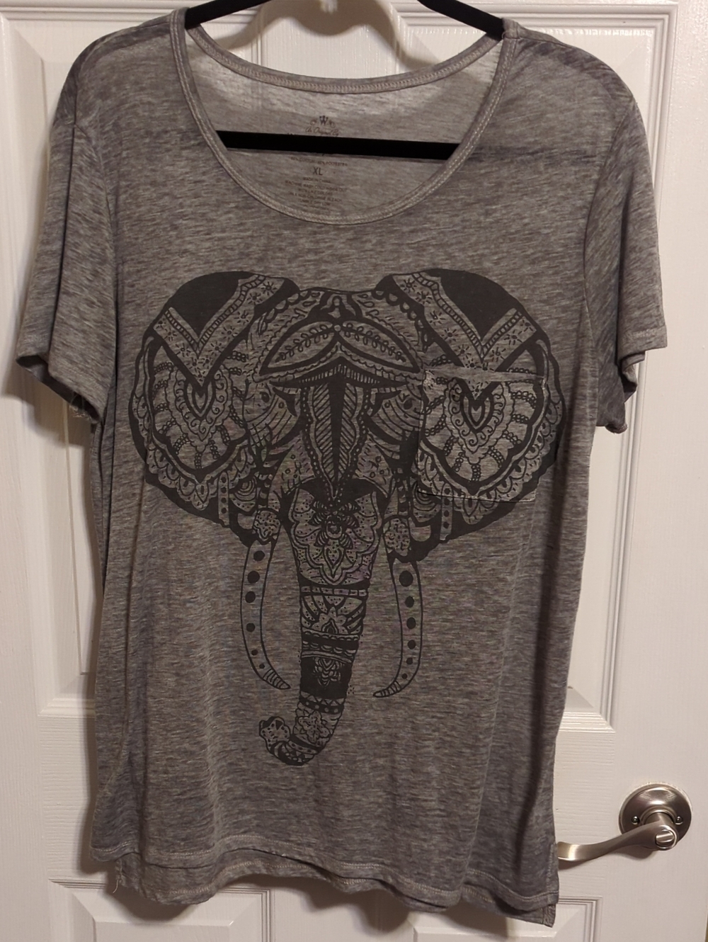 Well Worn Gray Semi Sheer Short-Sleeve Tee with Elephant Graphic